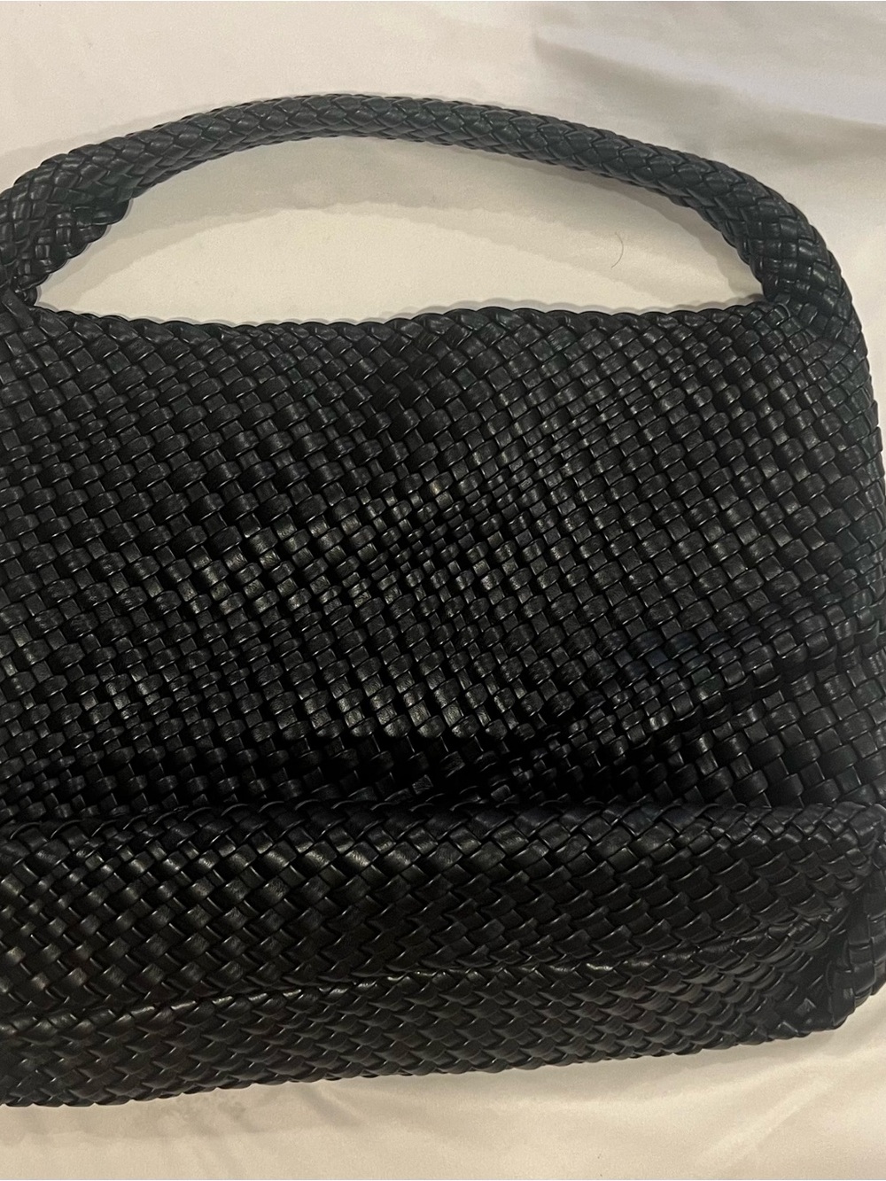 Woven Leather Shoulder Bag - Black